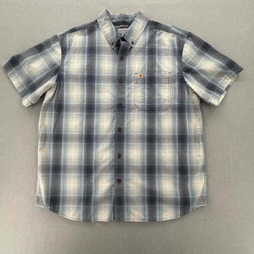 Carhartt Short Sleeve Plaid Cotton Button Up Relaxed Fit Shirt Men Size XL